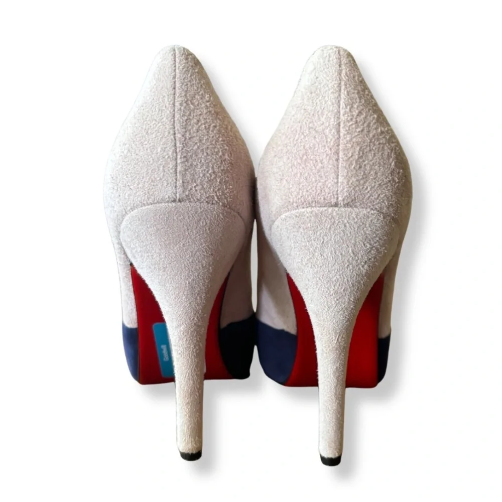 Christian Louboutin Navy and Blush Suede Pumps with Gold Cap-Toe